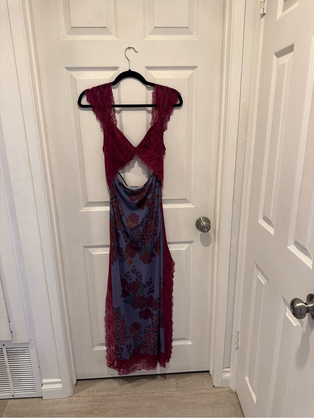 Free People Backless Floral Slip Dress in Burgundy and Lavender